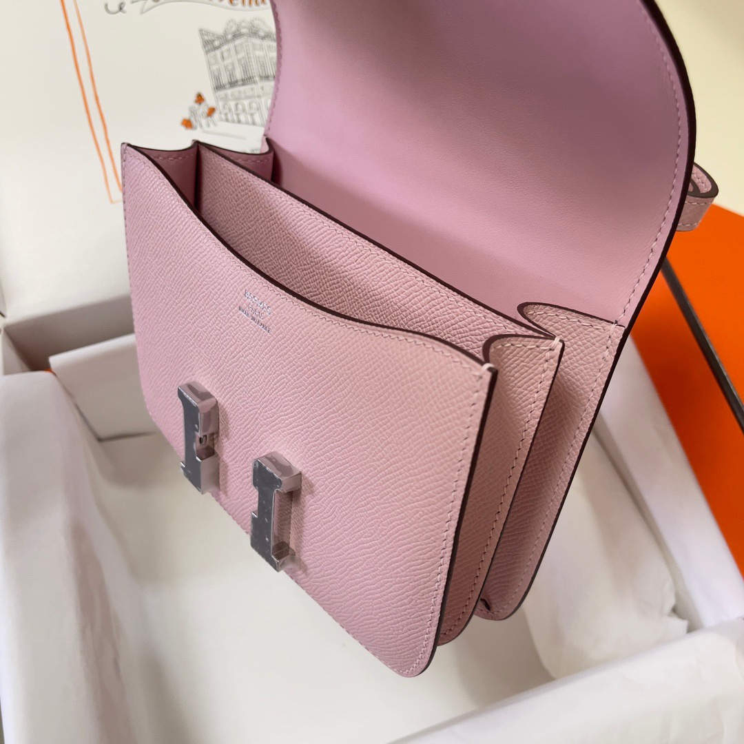 Hermes Constance 18 Mini Shoulder Bag In Pink Epsom Leather